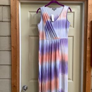 NWT Neiman Marcus fringe tie dye style sleeveless maxi dress